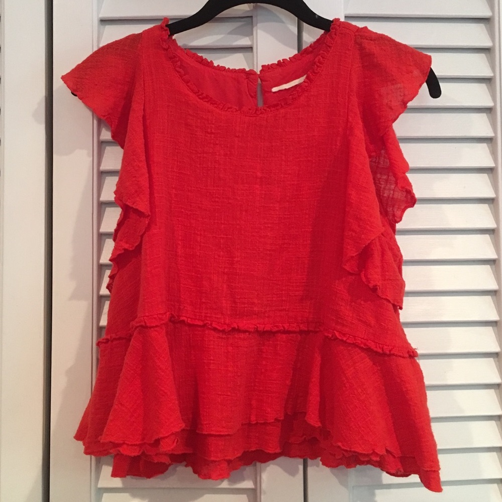 XS Anthropologie Maeve Coral Lined Ruffled Blouse